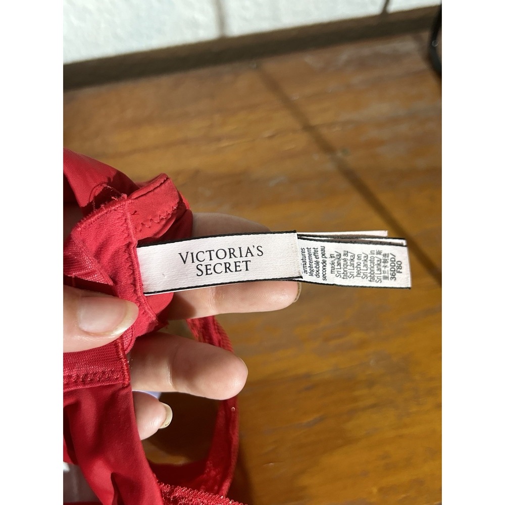 Victorias Secret Red Lace T-shirt Wireless 36DDD Lightly Lined Bra - Picture 7 of 9